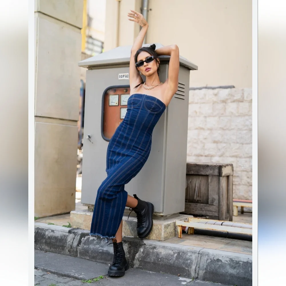 Zara Blue Strapless Midi Dress - Picture 10 of 16